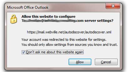 Outlook AutoDiscover Prompt